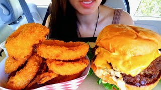ASMR EATING DOUBLE CHEESEBURGER ONION RINGS MUKBANG REAL Sound 먹방 TWILIGHT SHOW