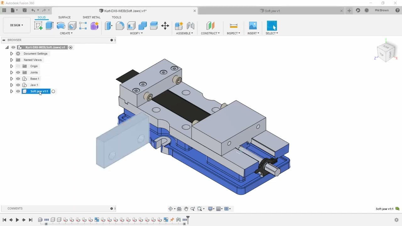 Fusion 360 Parameter Controlled vice with SoftJaws