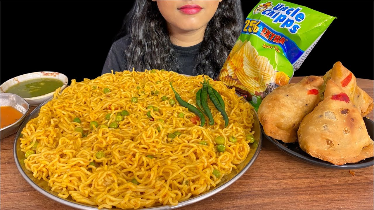 EATING MASALA MAGGIE & SAMOSA | ASMR | MUKBANG | 
