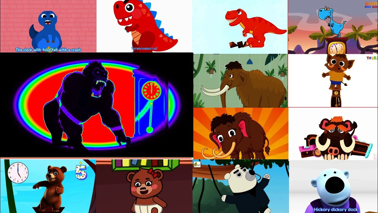 Hickory dickory dock ✨gorilla vs. elephant vs. mammoth vs. bear🐘🦣🐻⏰Effects tutorial 🖌️