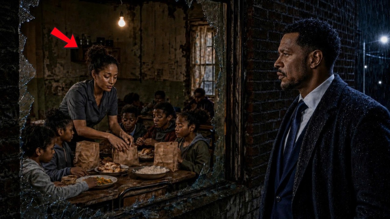 I stood in the pouring Atlanta rain, pressed against a brick wall, watching through a cracked window as my cook fed a room full of children with the leftover food she’d been quietly taking from my...