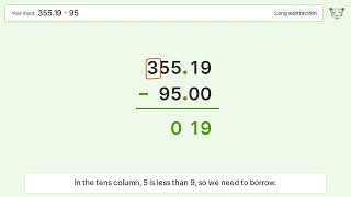 Long Subtraction Problem 355.19-95: Step-by-Step Video Solution