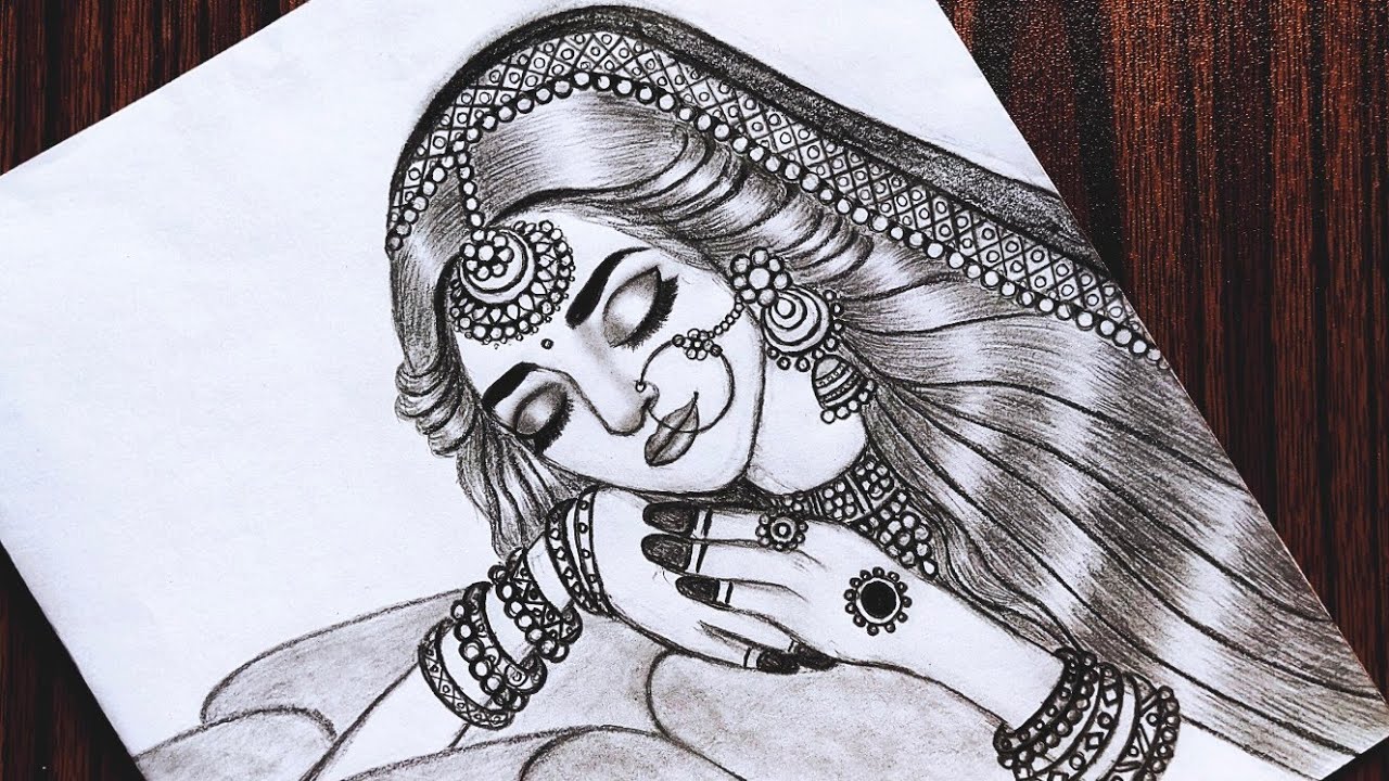 How to draw a Beautiful Traditional bride very easy Girl drawing Pencil Sketch YouTube