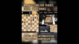 Magnus Carlsen Trades *QUEEN FOR 2 ROOKS* || MAGNUS IN TROUBLE 😳 || #WorldChessChampionship#shorts