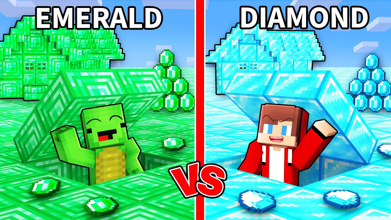 Mikey Emerald vs JJ Diamond Secret Base Challenge - Minecraft Maizen