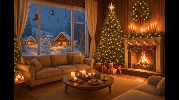 Cozy Christmas Ambience 🎄 Fireplace & Snowy Village | Jazzy, Cinematic & Classic Holiday Music (4K)