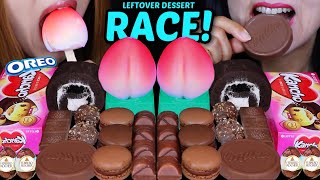 ASMR LEFTOVER DESSERT RACE PEACH ICE CREAM, OREO CAKE, KINDER BUENO, FERRERO ROCHER EGG, MACARON 먹방