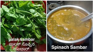 Palak sambar recipe| Spinach dal curry| ಈ ರೀತಿ ಸಾಂಬರ್ ಮಾಡಿ ತುಂಬಾನೇ ಅದ್ಭುತ| Dal palak| Super tasty