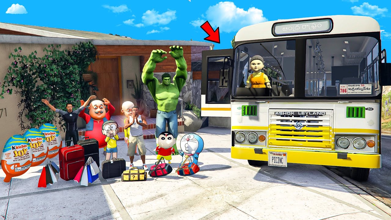 Franklin and Shinchan Plane A Summer Trip With Luxury BUS From Los Santos To Forest IN GTA 5