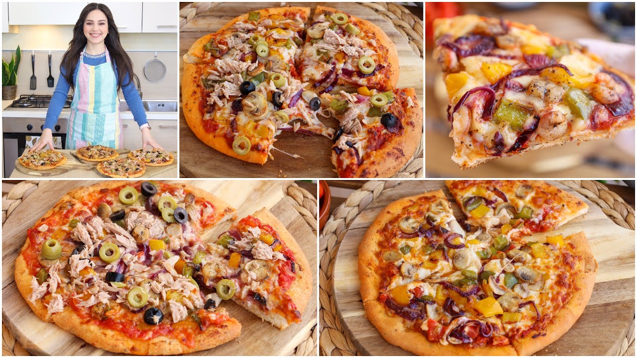 بيتزا سبيسيال🍕في المقلاة بدون فرن وفي الفرن بدون بيض أو حليب بعجينة خفيفة وطرية روعة
