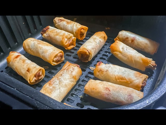Golden air fried vegetable spring rolls