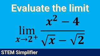 Evaluating Infinite Limits: Solving (x^2-4)/(√𝒙 - √2) as 𝑥→2+