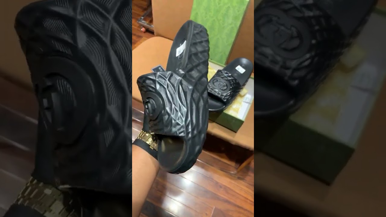 GUCCI SLIDE SANDAL INTERLOCKING G BLACK WATER RIPPLES PREMIUM QUALITY SLIDE