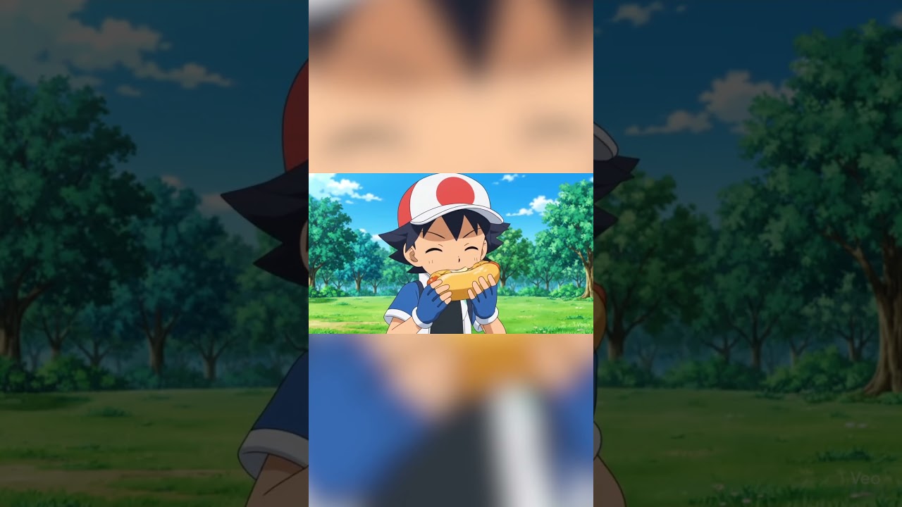 Ash Ketchum From Pokemon Eating a Hotdog 