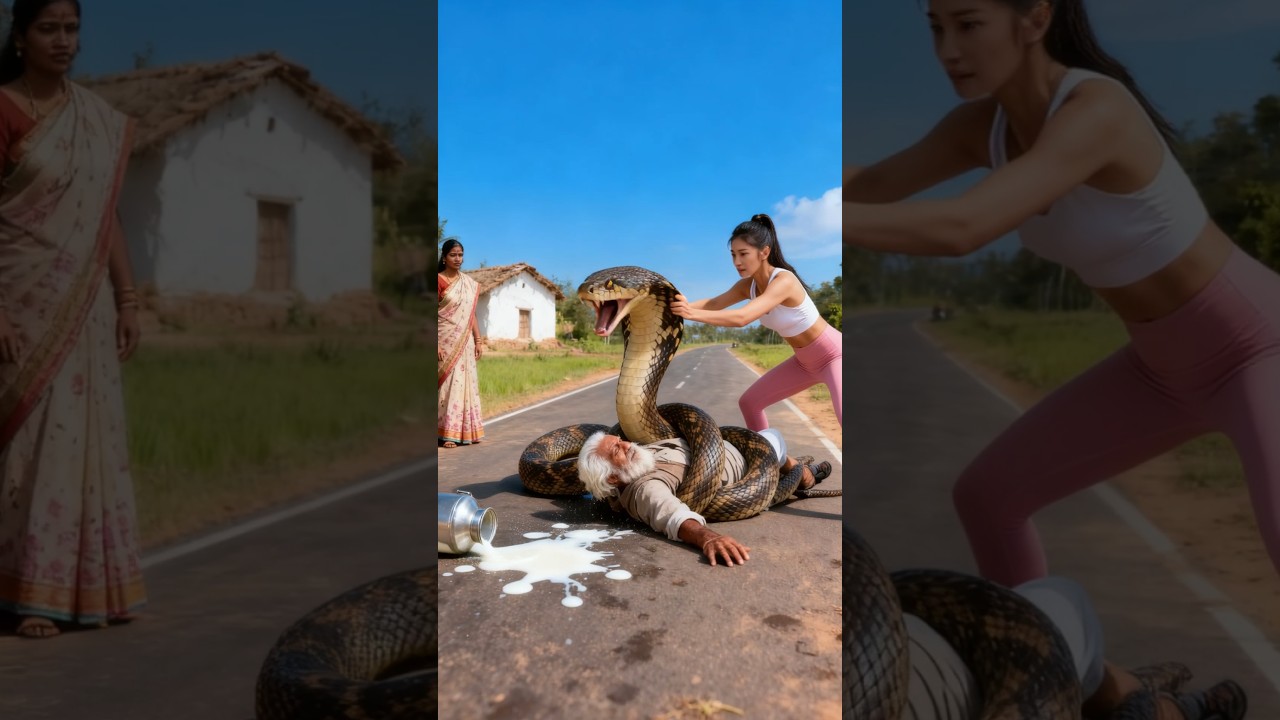 Yoga Heroine Saves oldman  and women from Snake Hiding in motorcycle 