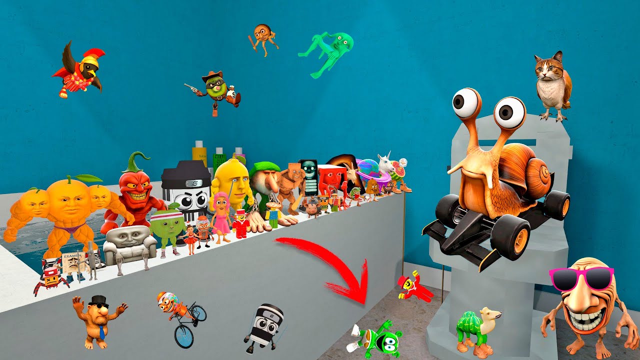 Italian and Indonesian Brainrot Memes Evolution in giant bathroom. Spartan kicking memes.