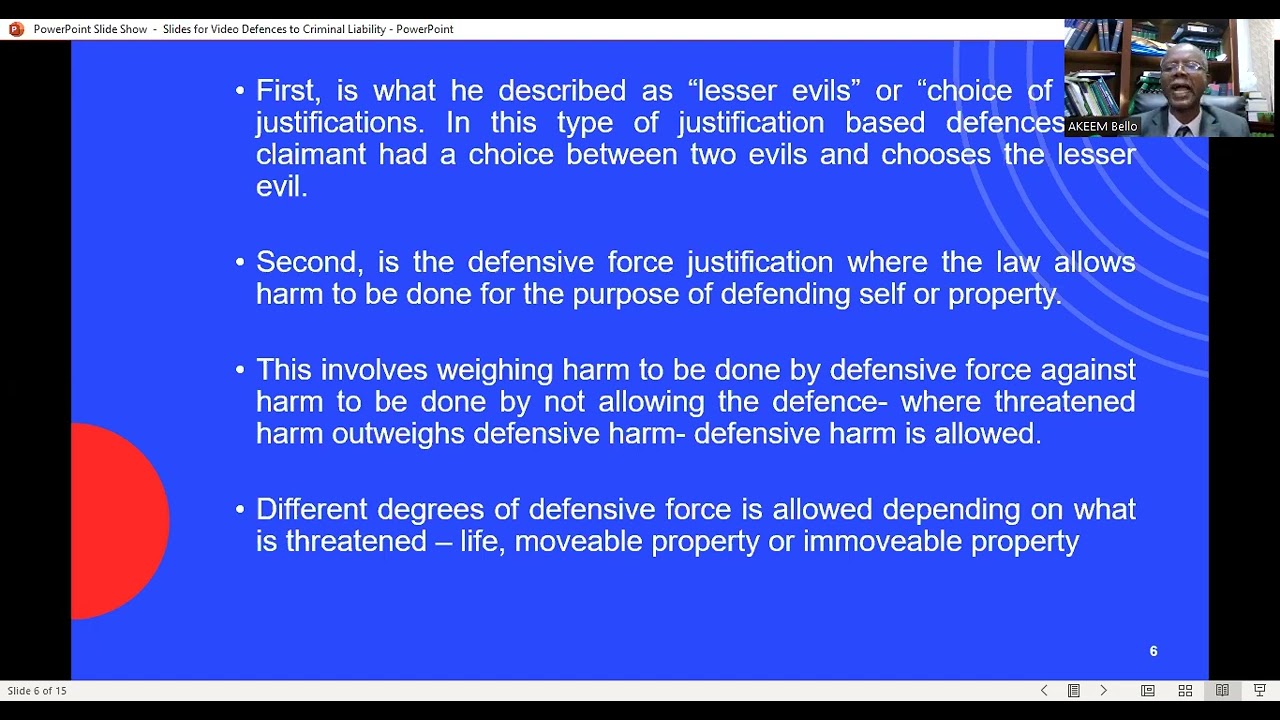 Defences to Criminal Liability: Justification and Excuse