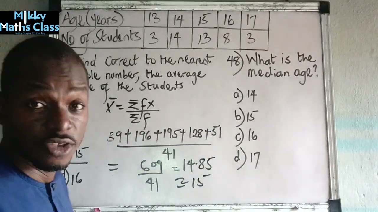 WAEC 2025 Mathematics |Question 47&48: How to find mean and median age| 