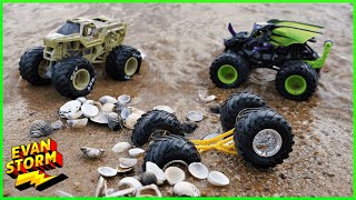 Monster Truck Treasure Hunting on the BEACH Play Time