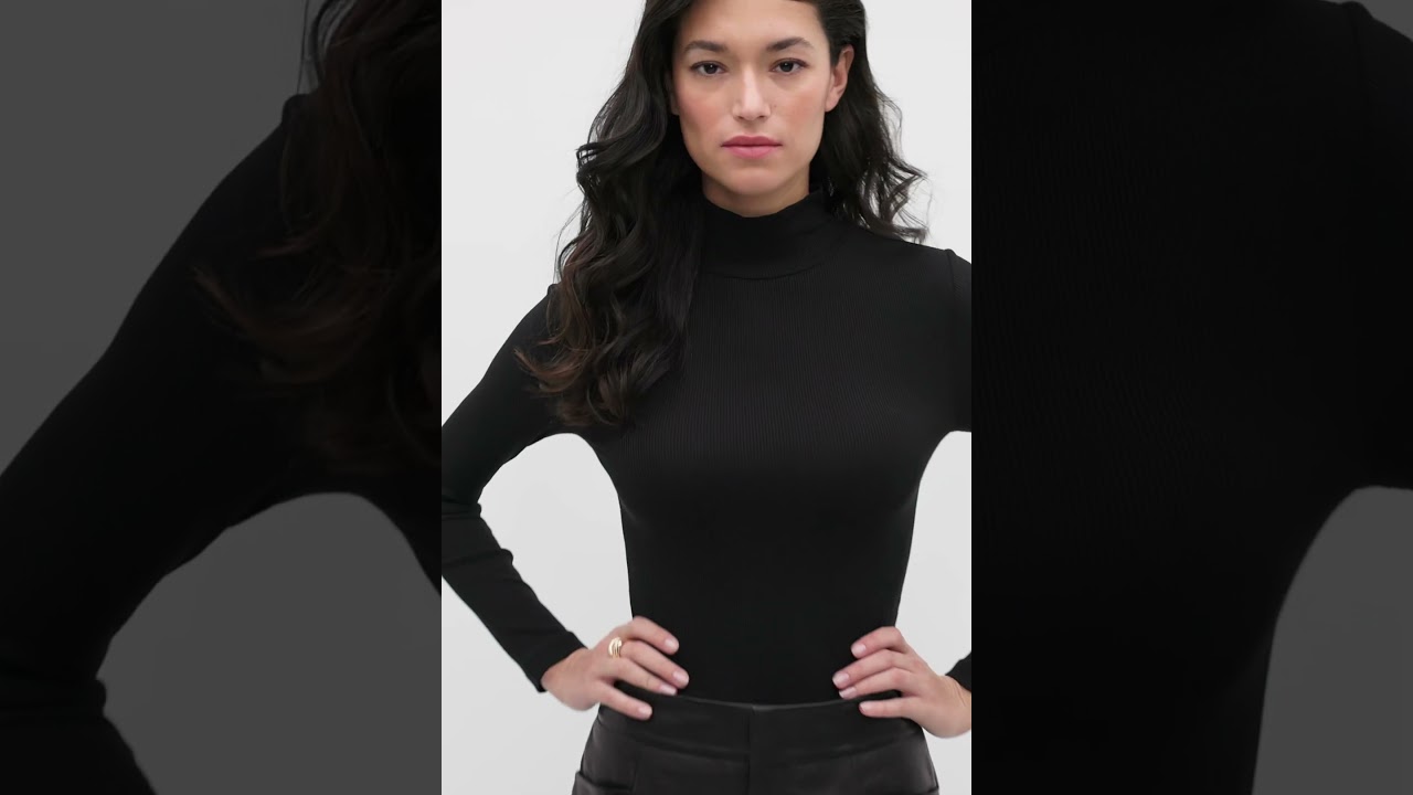 Seed Heritage Core Rib Mock Neck Top in Black | MYER