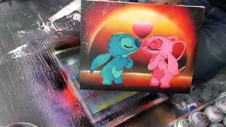 Stitch and Angel love spray painting!