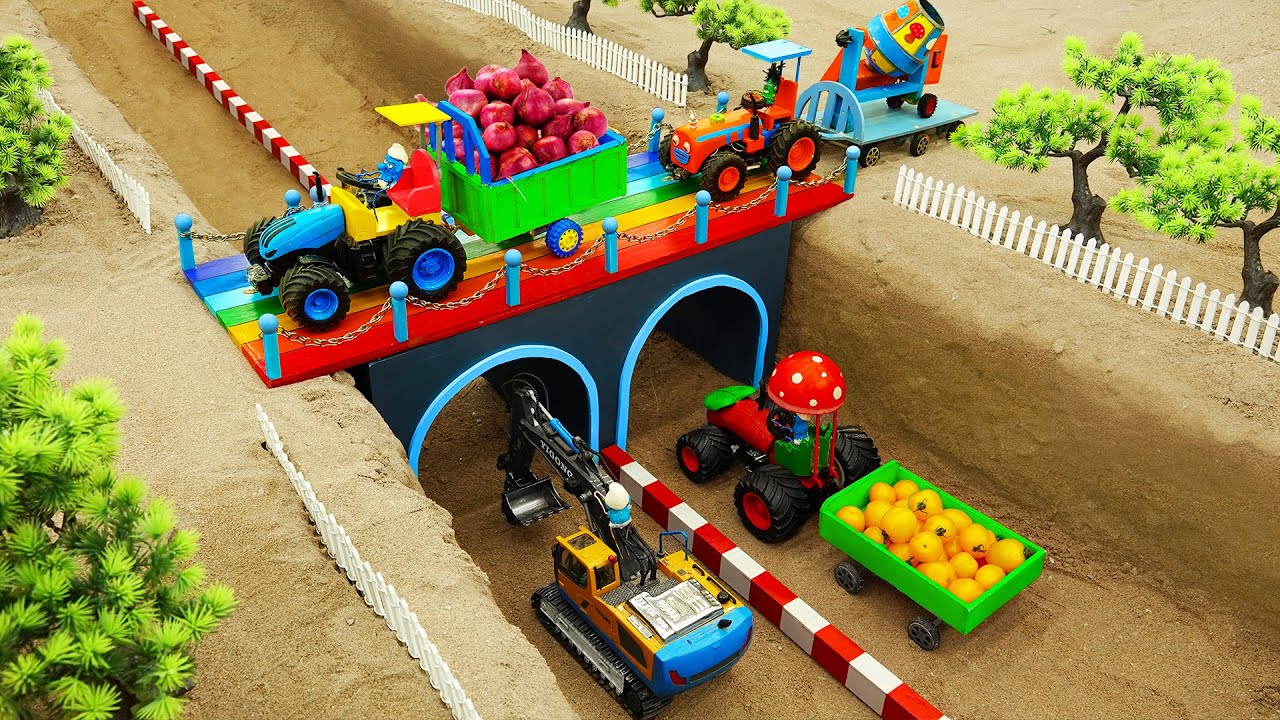 Diy tractor making mini rainbow Bridge construction | Excavator DIY tunnel digging project project
