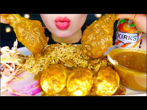 ASMR HOMEMADE SPICY CHICKEN BIRYANI, GREEN APPLE RAITA, CURRY EGGS, ONION | BIRYANI AYAM 咀嚼音 | 먹방