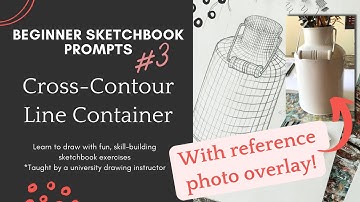 Beginner Sketchbook Prompts Drawing Lesson 3: Cross-Contour Lines Container *WITH reference pic!