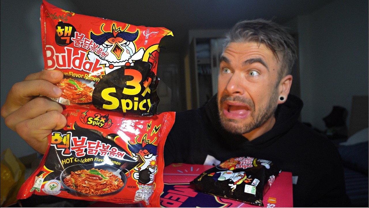 THE 3X SPICY NUCLEAR FIRE NOODLES CHALLENGE (BULDAK 3x SPICY RAMEN NOODLES) Joel Hansen
