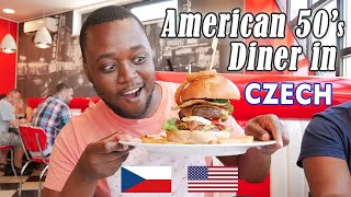 AMERICAN 50s Diner in CZECH | Eating the ULTIMATE DOUBLE BURGER & Pancakes at EB Diners