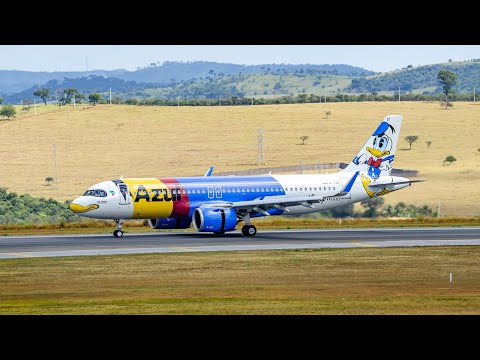 Chegada do A320neo da Azul com a pintura do Pato Donald no Aeroporto Internacional de Confins