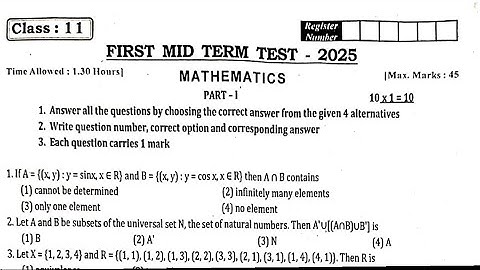 11th Maths First mid term test Original Question Paper 2025|11th Maths 1st mid term Exam 2025|
