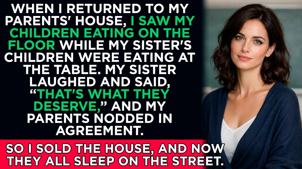 When I returned to my parents' house, I saw my children eating on the floor while...