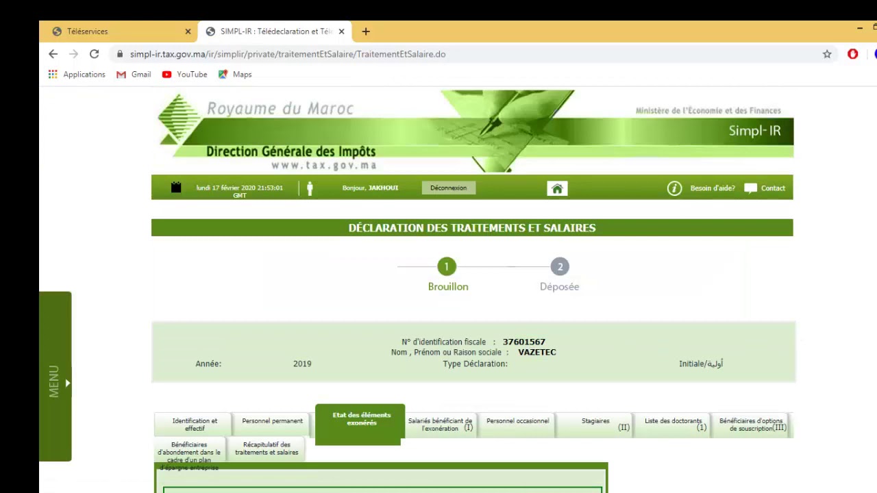 Dépôt ETAT 9421 Mode EFI (Déclaration Néant )