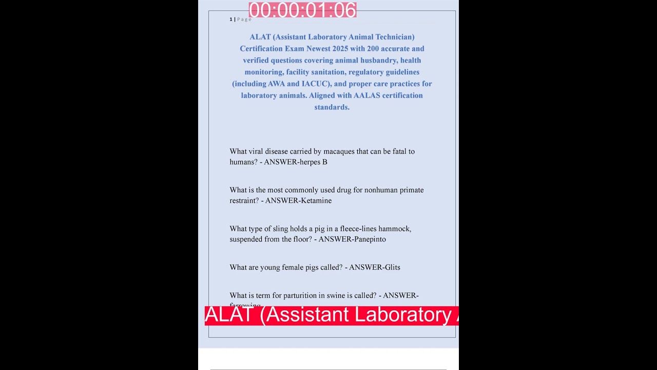ALAT Assistant Laboratory Animal Technician Certification Exam Newest 2025 with 200 accurate and ver