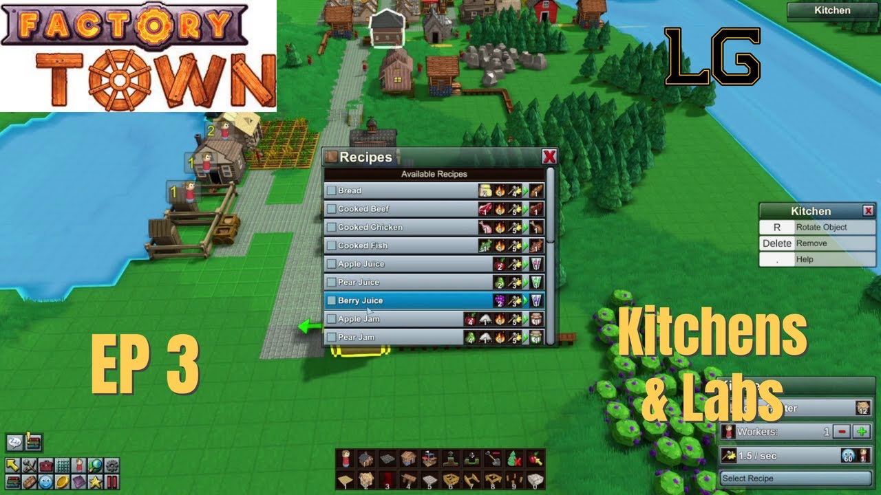 Let's Play Factory Town Ep 3 - Kitchens, Bridges And Labs