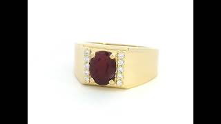 Men’s Ruby Ring in 18K Yellow Gold | Oval-Cut 1.10ct Ruby with Diamond Accents