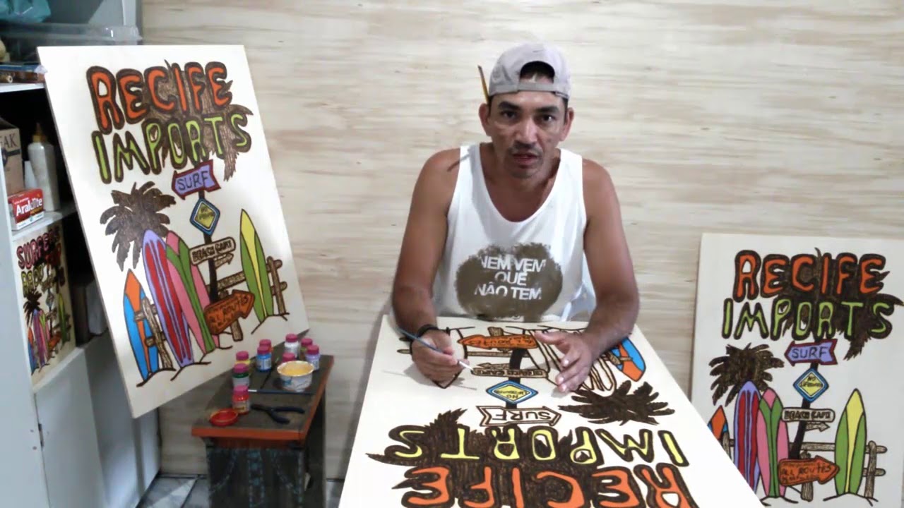 Pirografia com pintura feitas em placas de madeira para uma loja de Surf - 1 Artesanato