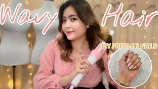 How I curl my hair using Automatic Hair Curler + KISS New York Press on nails | Shopee Finds