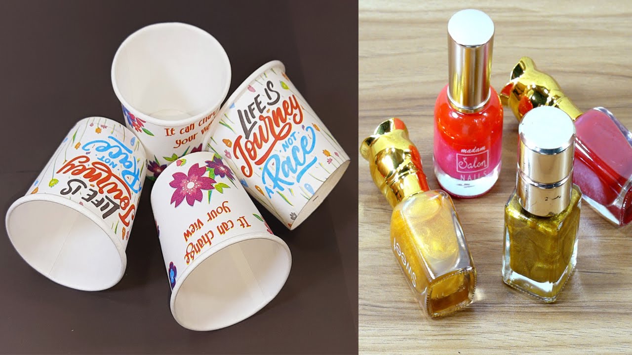2 SUPERB HOME DECOR IDEAS USING WASTE COFFEE CUPS AND NAIL POLISH | DIY CRAFT | BEST OUT OF WASTE