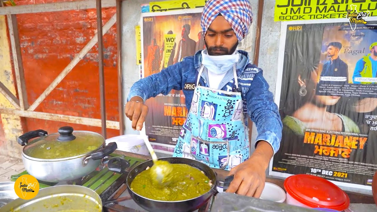 Sardar Ji Selling Sarson Ka Saag With Makki Ki Roti of Ludhiana Rs. 60/- Only l Indian Street Food | INDIA EAT MANIA