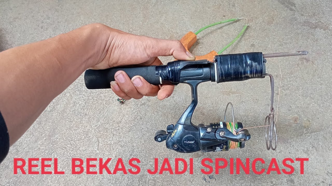 Membuat gulungan ketapel ikan dari reel dan joran bekas / spincast dari reel spinning