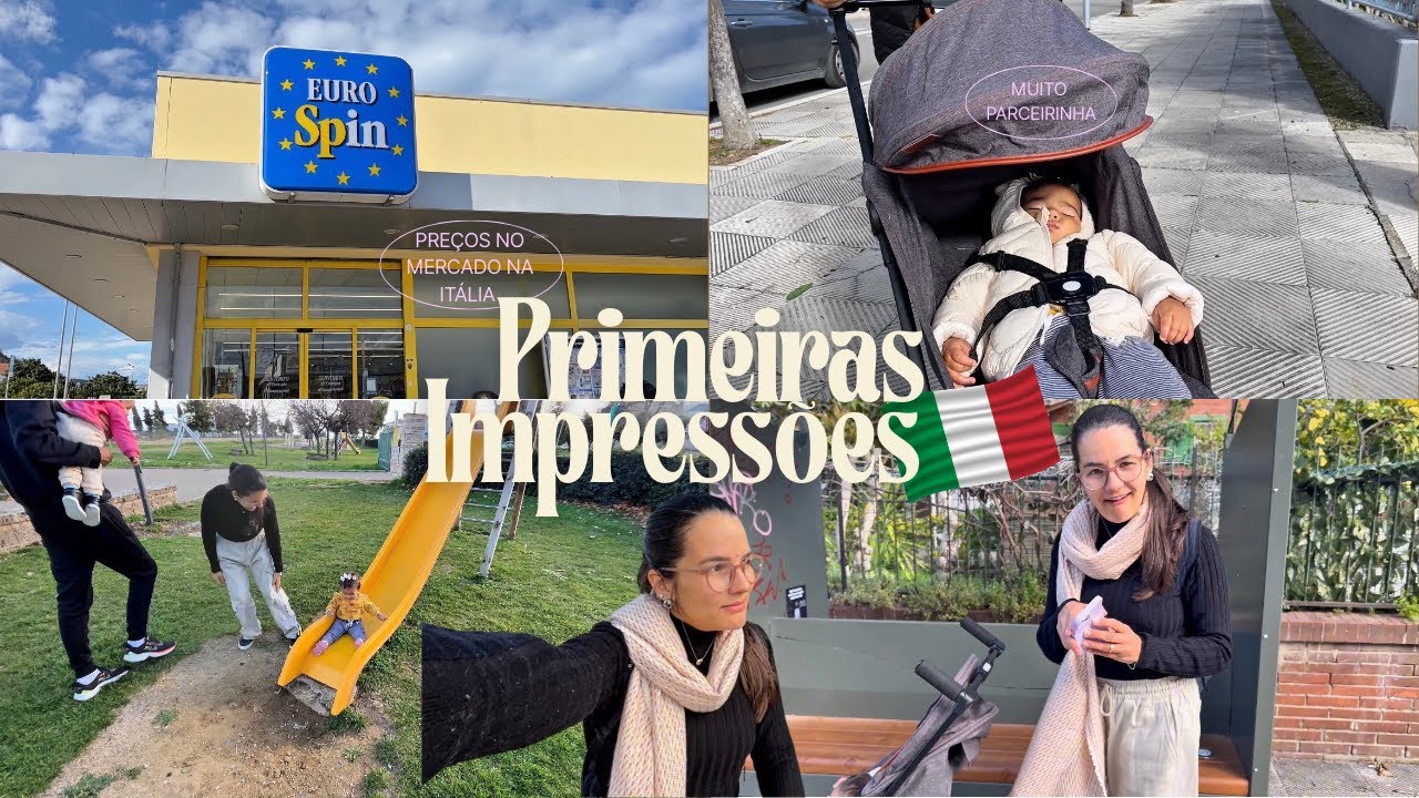 Primeiras impressões interior da Itália, preços no Euro Spin, compra de mercado e detalhes da cidade