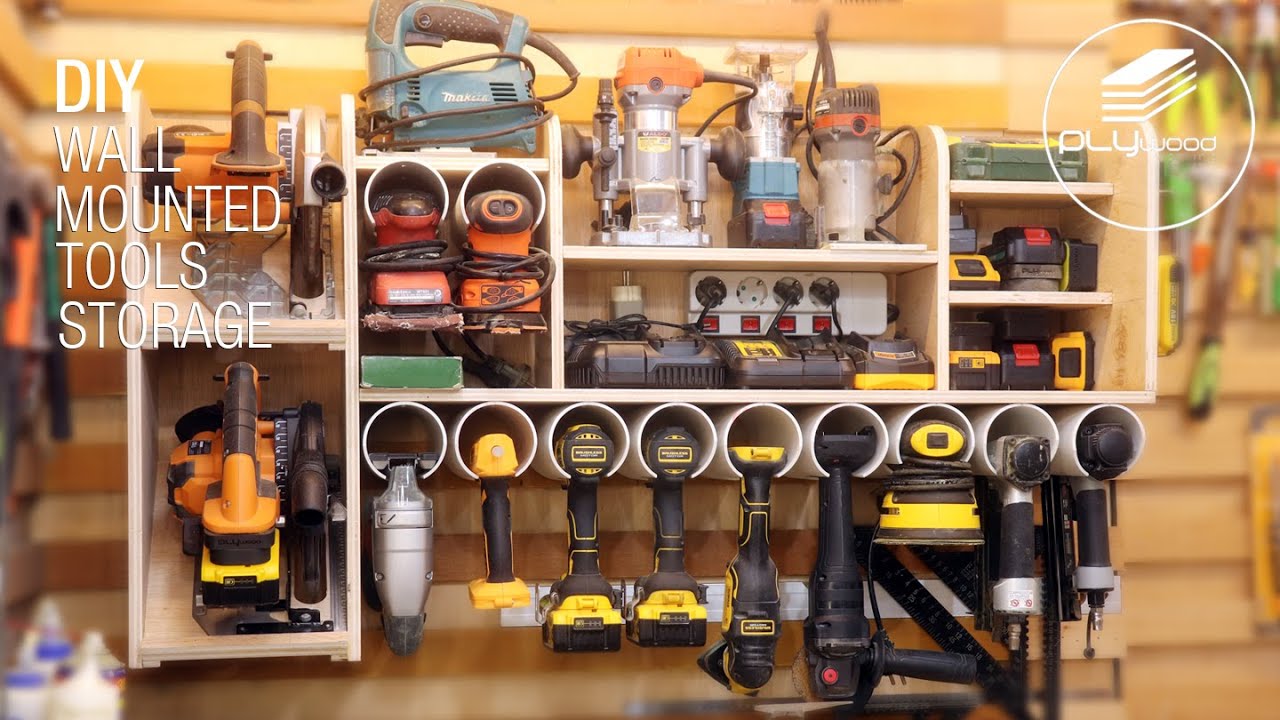 DIY Wall Mounted Tools Storage with Charging Station easy for