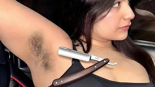 Girl Shaving Underarm Hair With A Straight Razor How To Shave Armpit Hair Female