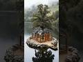 Glass Treehouse On A Tiny Island 🌲🏡 Dream Lake Retreat #tinyhouse #diy #timelapse