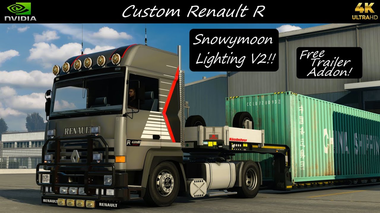 *Renault R* Container Hauled Malmo to Odense *PNG/TAA Graphics Combo* 1.57 ETS2 4K