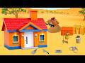 DIY Mini Tractor Builds a Small Colorful Brick House with Red Roof | Science Project