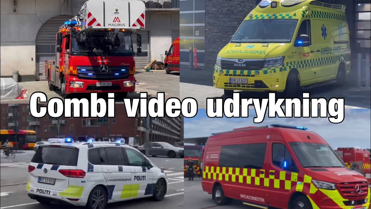Combivideo brandbil, ambulance og politi i udrykning Firetruck, Ambulance and police respond