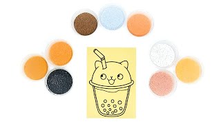 Relaxing Sand Coloring – Boba Tea Cat Drawing